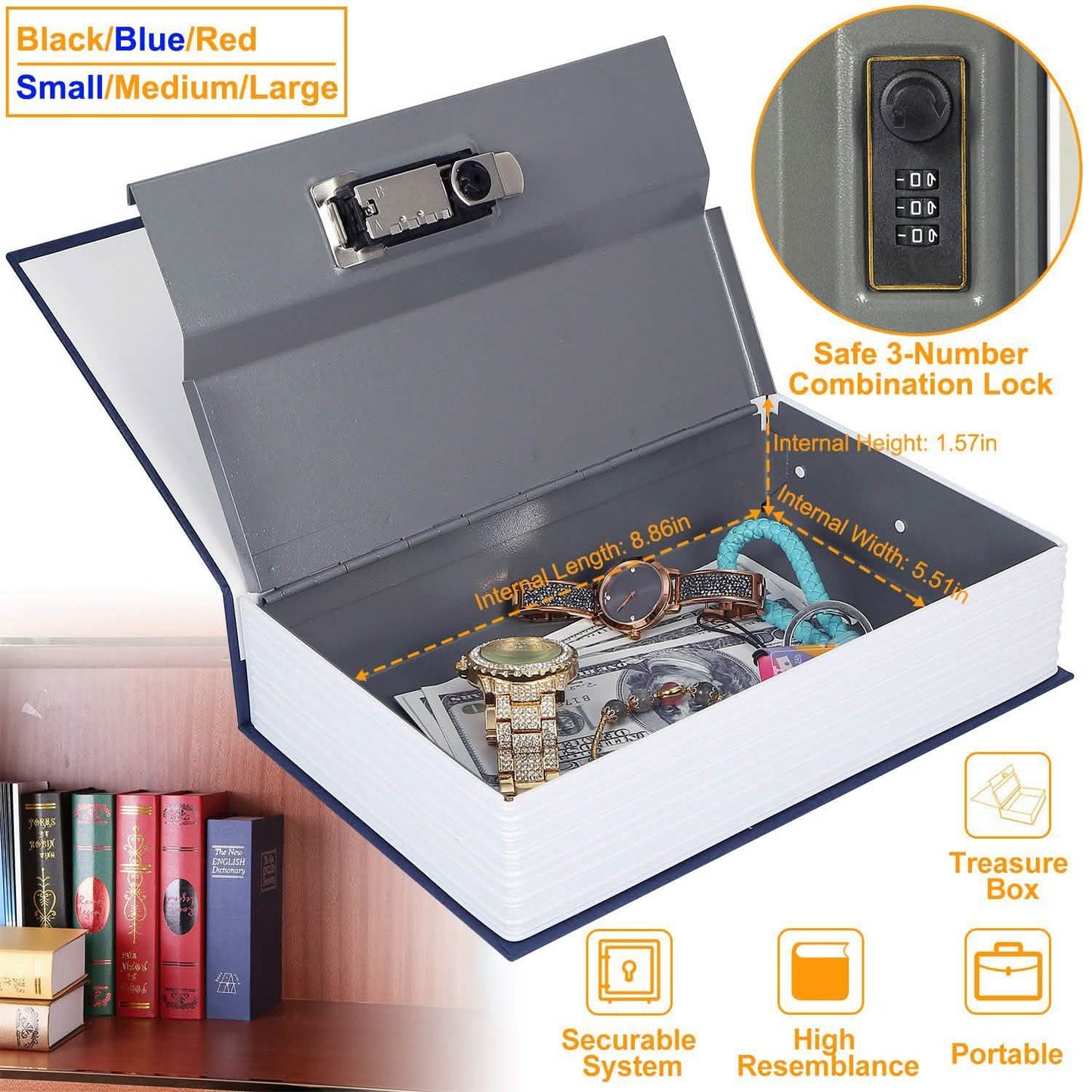 Book Safe with 3-Digit Combination Lock Storage Box DailySale
