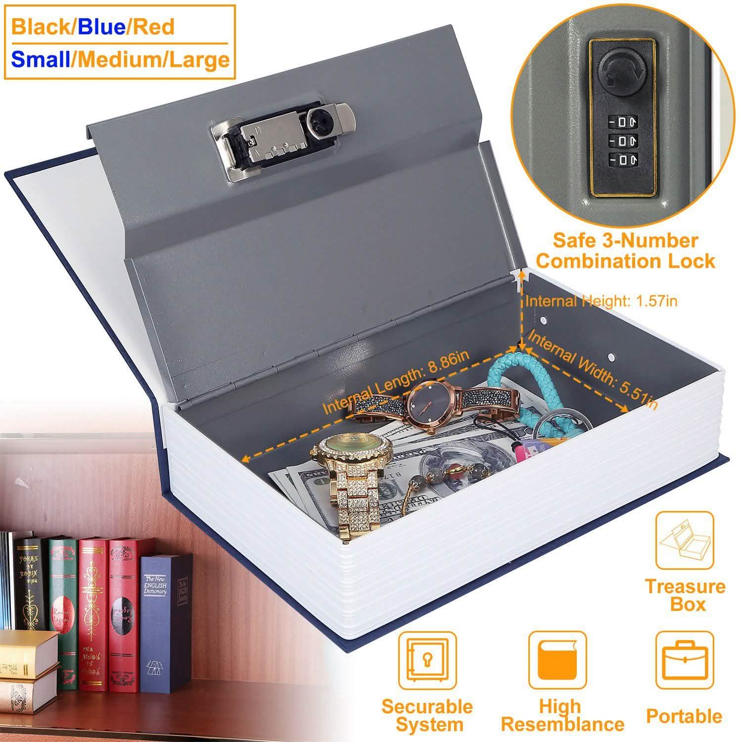 Book Safe with 3-Digit Combination Lock Storage Box DailySale
