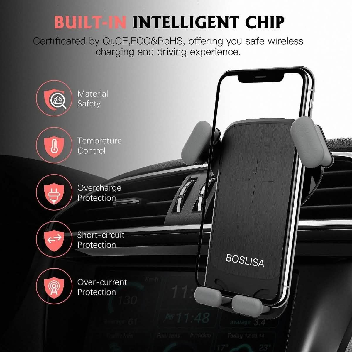 Boslisa Qi Gravity Wireless Car Charger Mount DailySale