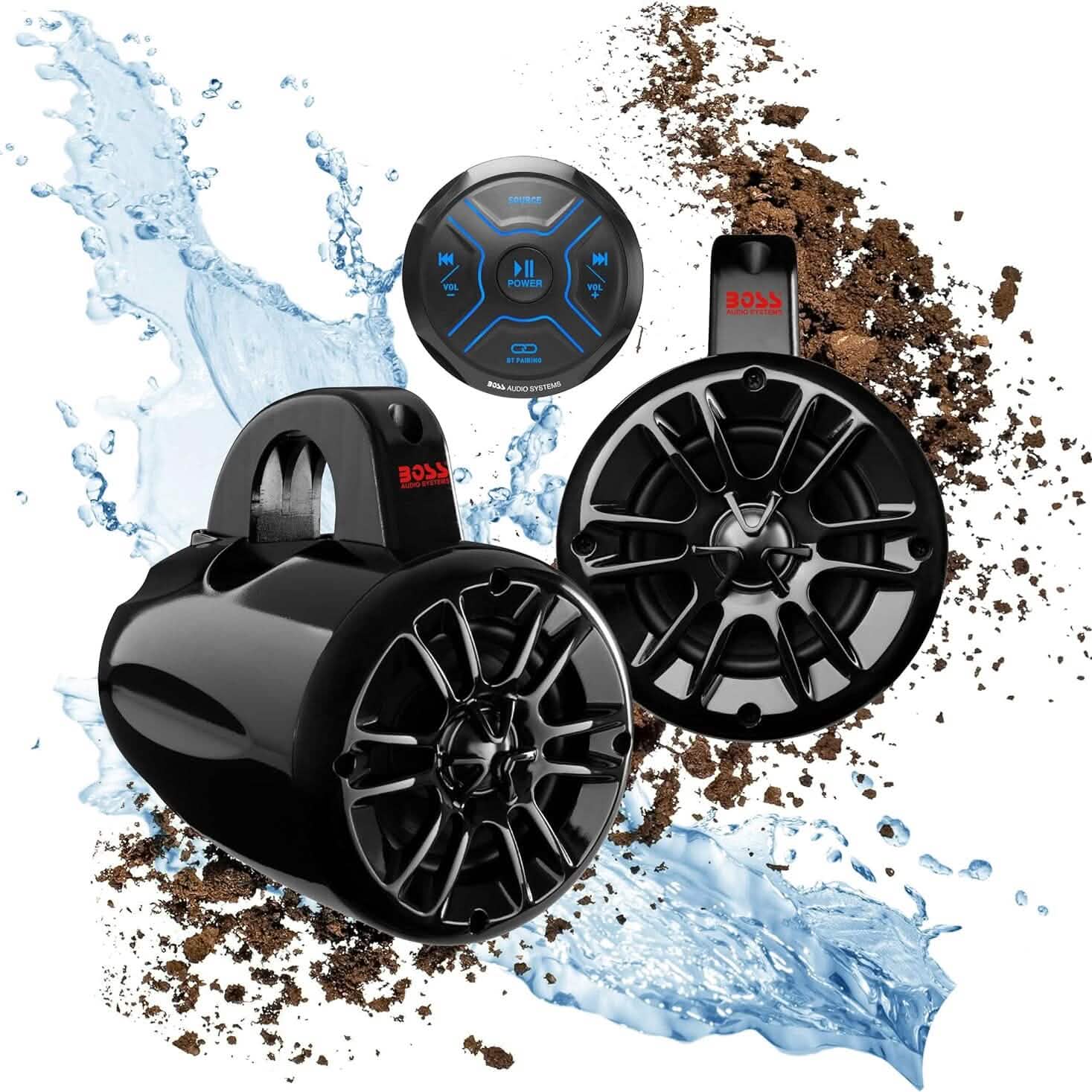 BOSS Audio Systems MG150T.4 Marine ATV UTV Waketower Speakers Gauge Receiver (Built-in 2 CH Amplifier) (Refurbished) DailySale