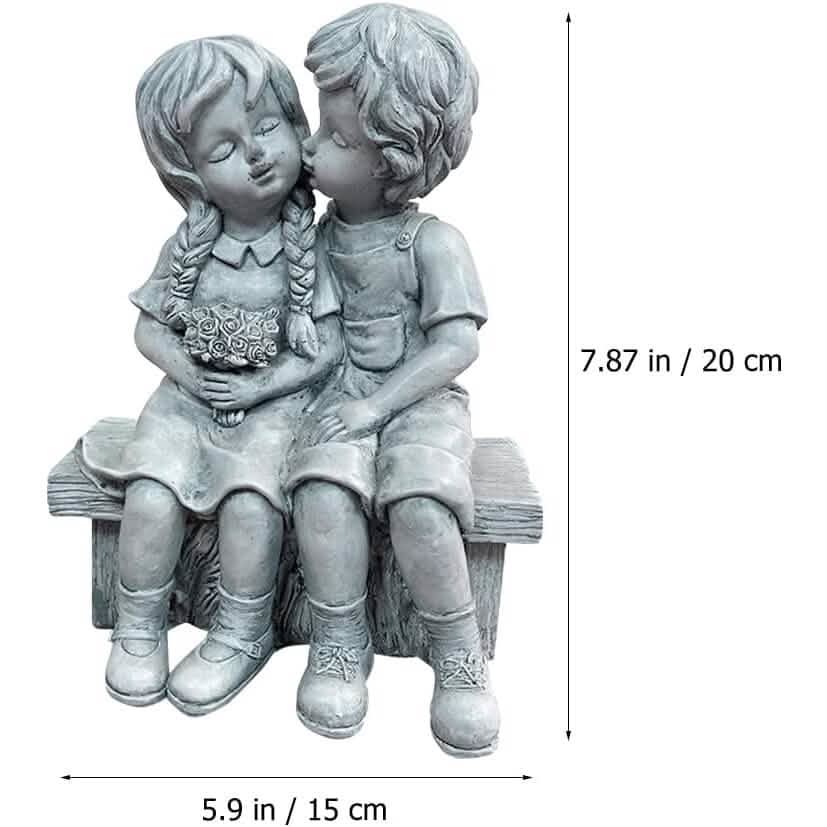 Boy Kissing Girl Statue Sitting on Bench Figurine DailySale