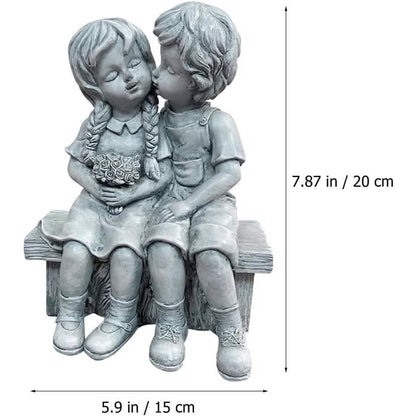 Boy Kissing Girl Statue Sitting on Bench Figurine DailySale