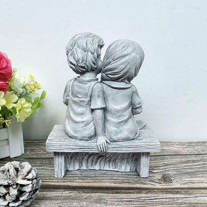 Boy Kissing Girl Statue Sitting on Bench Figurine DailySale