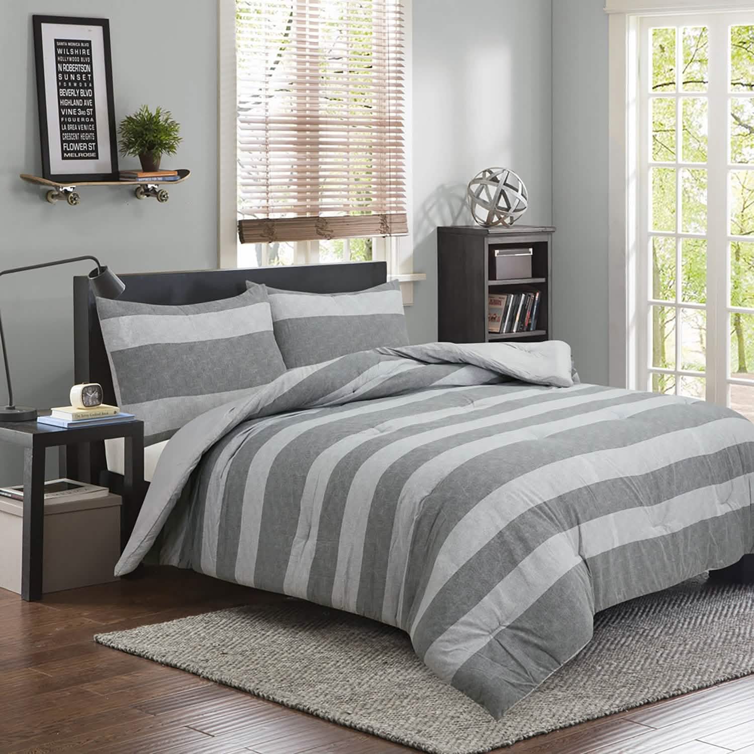Brooklyn Flat Herringbone Wide Striped Grey Comforter Set DailySale