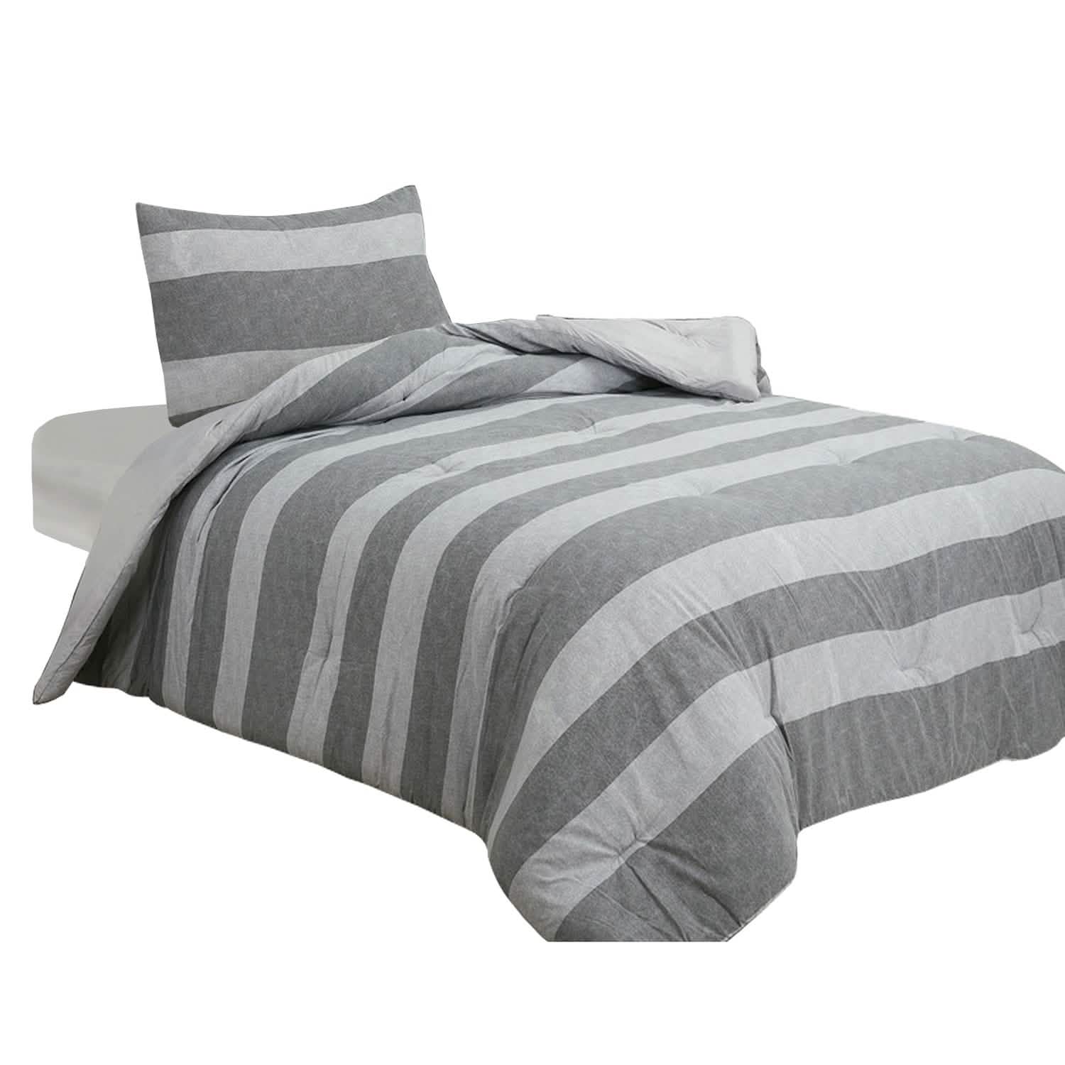 Brooklyn Flat Herringbone Wide Striped Grey Comforter Set DailySale
