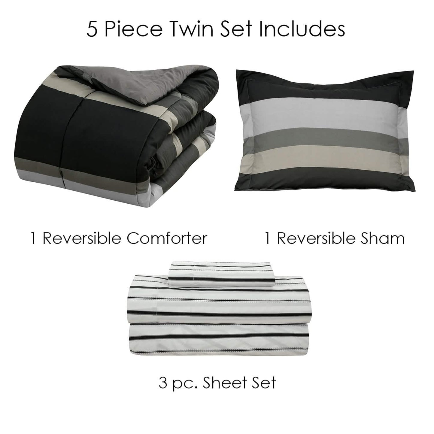 Brooklyn Flat Rugby Stripe Bed-in-a-Bag Set DailySale