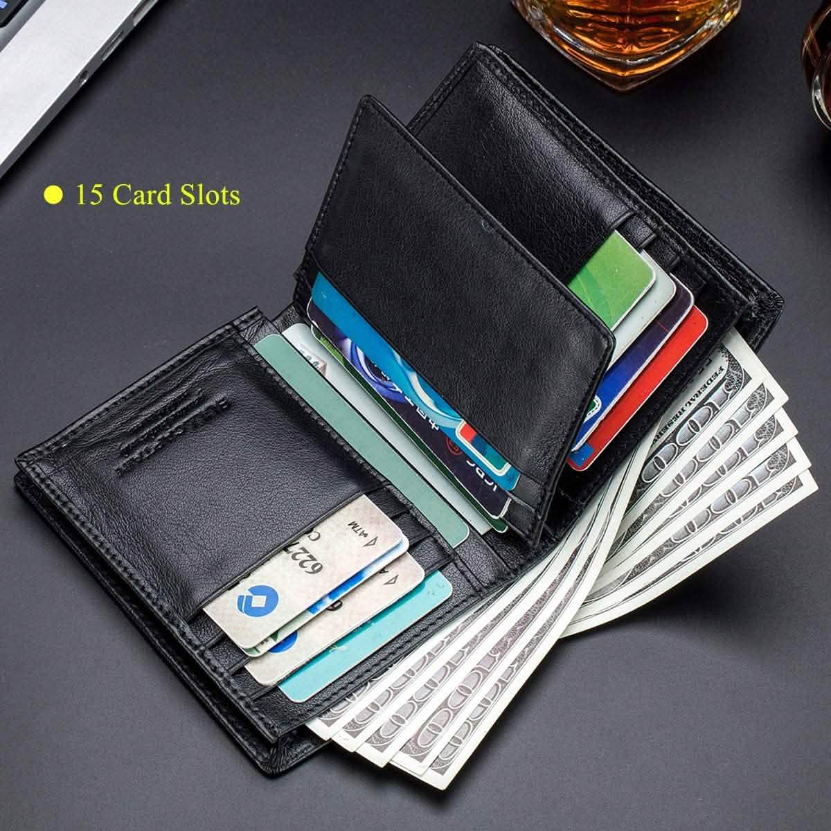 Bullcaptain Large Capacity Genuine Leather Bifold Wallet/Credit Card Holder DailySale