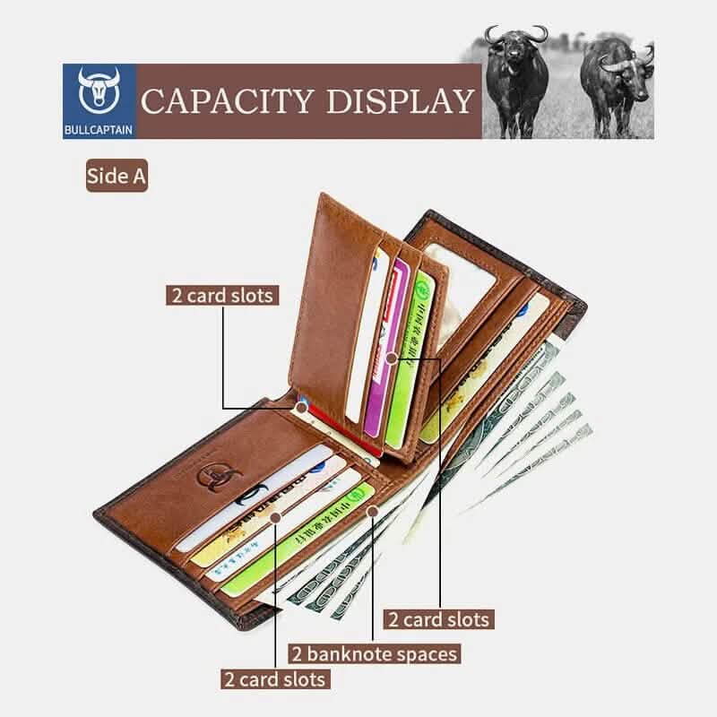 BULLCAPTAIN Men Genuine Leather Vintager RFID Blocking Anti-theft Wallet DailySale