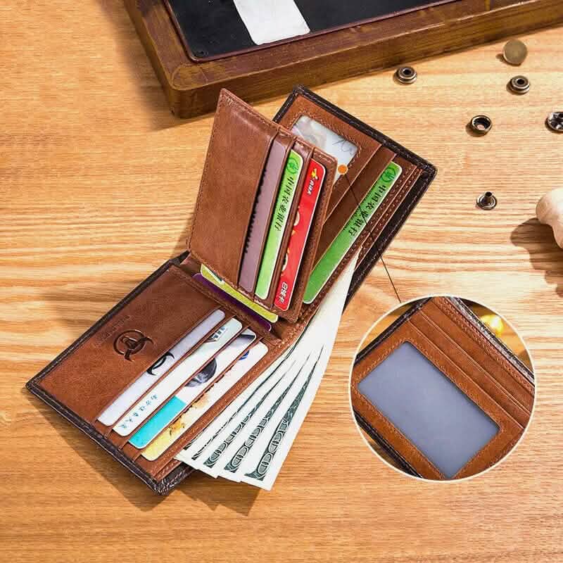 BULLCAPTAIN Men Genuine Leather Vintager RFID Blocking Anti-theft Wallet DailySale