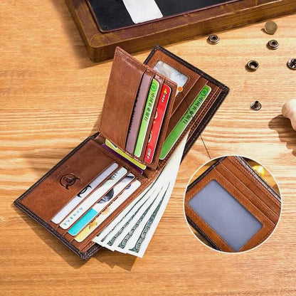 BULLCAPTAIN Men Genuine Leather Vintager RFID Blocking Anti-theft Wallet DailySale