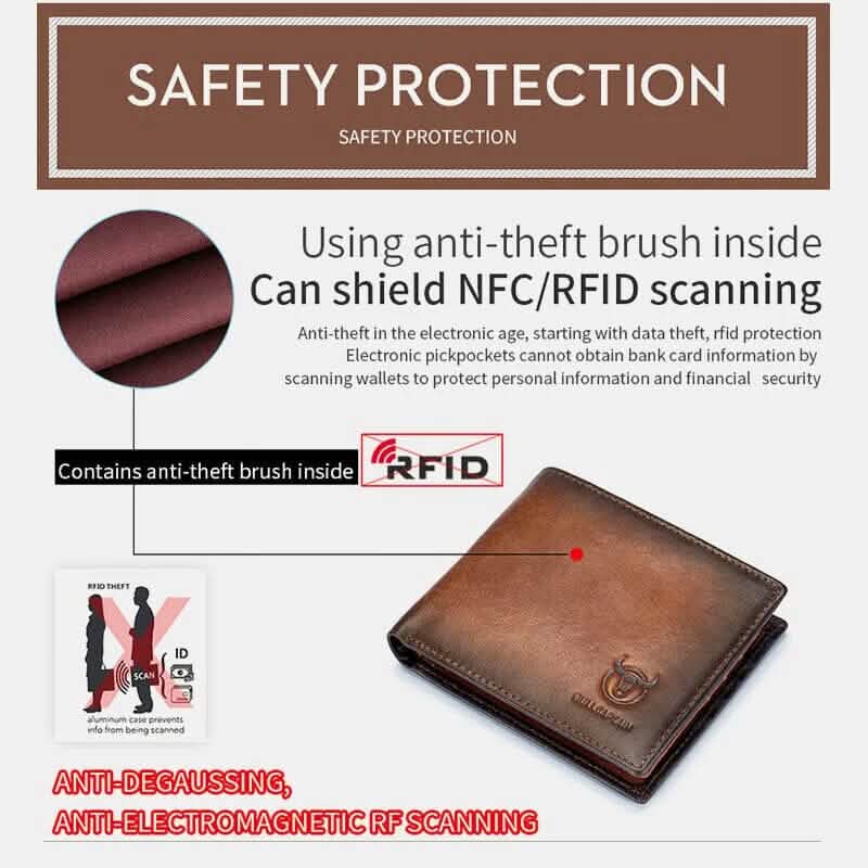 BULLCAPTAIN Men Genuine Leather Vintager RFID Blocking Anti-theft Wallet DailySale