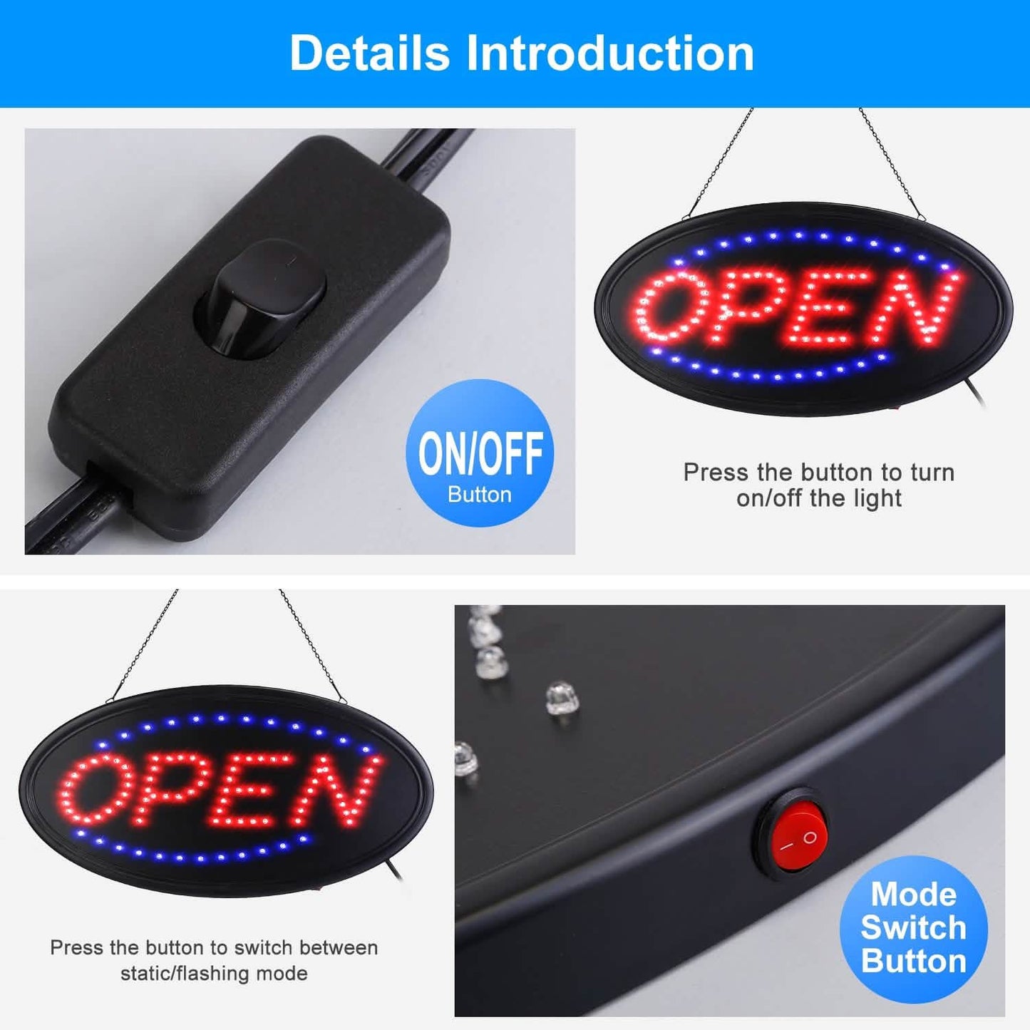 Business Neon Open Sign Advertisement Board with Steady Flashing Modes DailySale