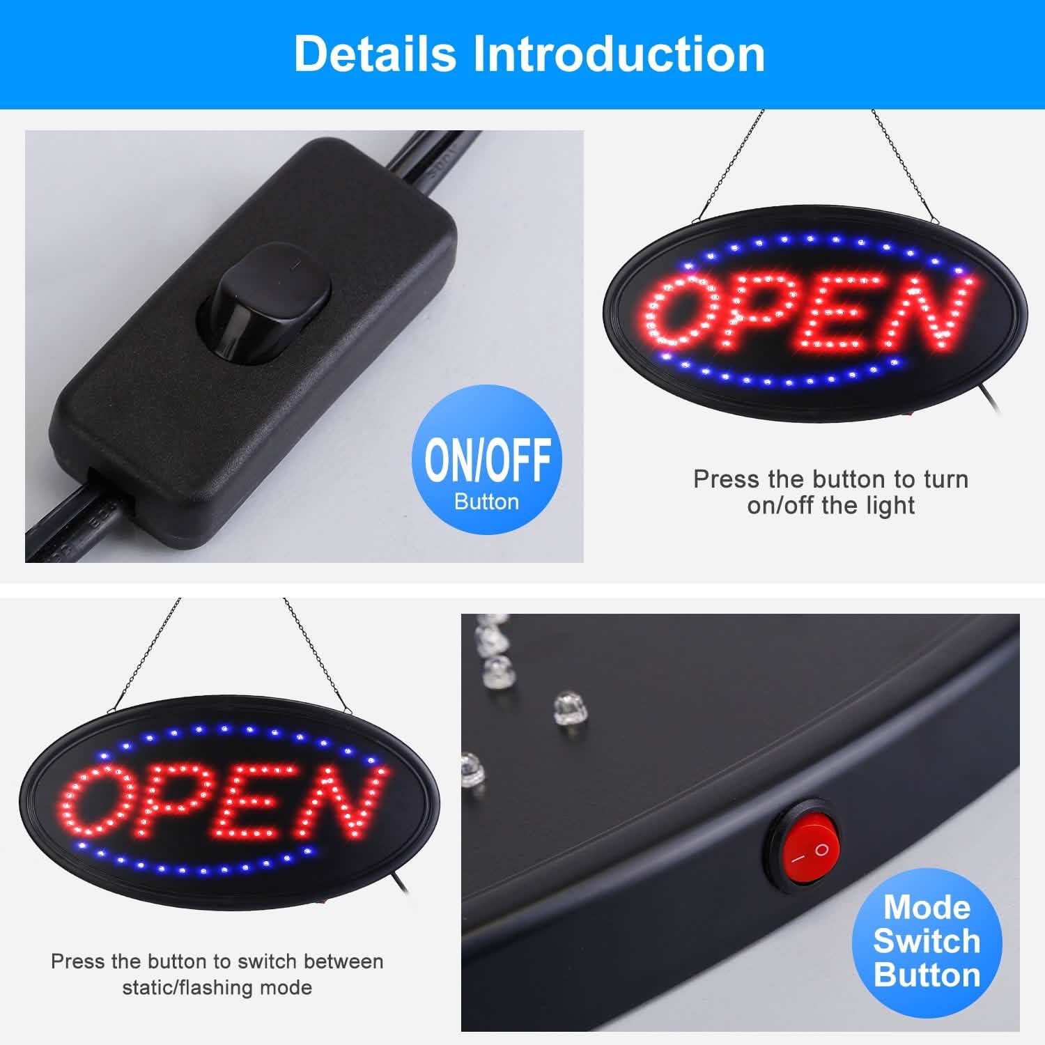 Business Neon Open Sign Advertisement Board with Steady Flashing Modes DailySale