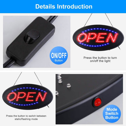 Business Neon Open Sign Advertisement Board with Steady Flashing Modes DailySale