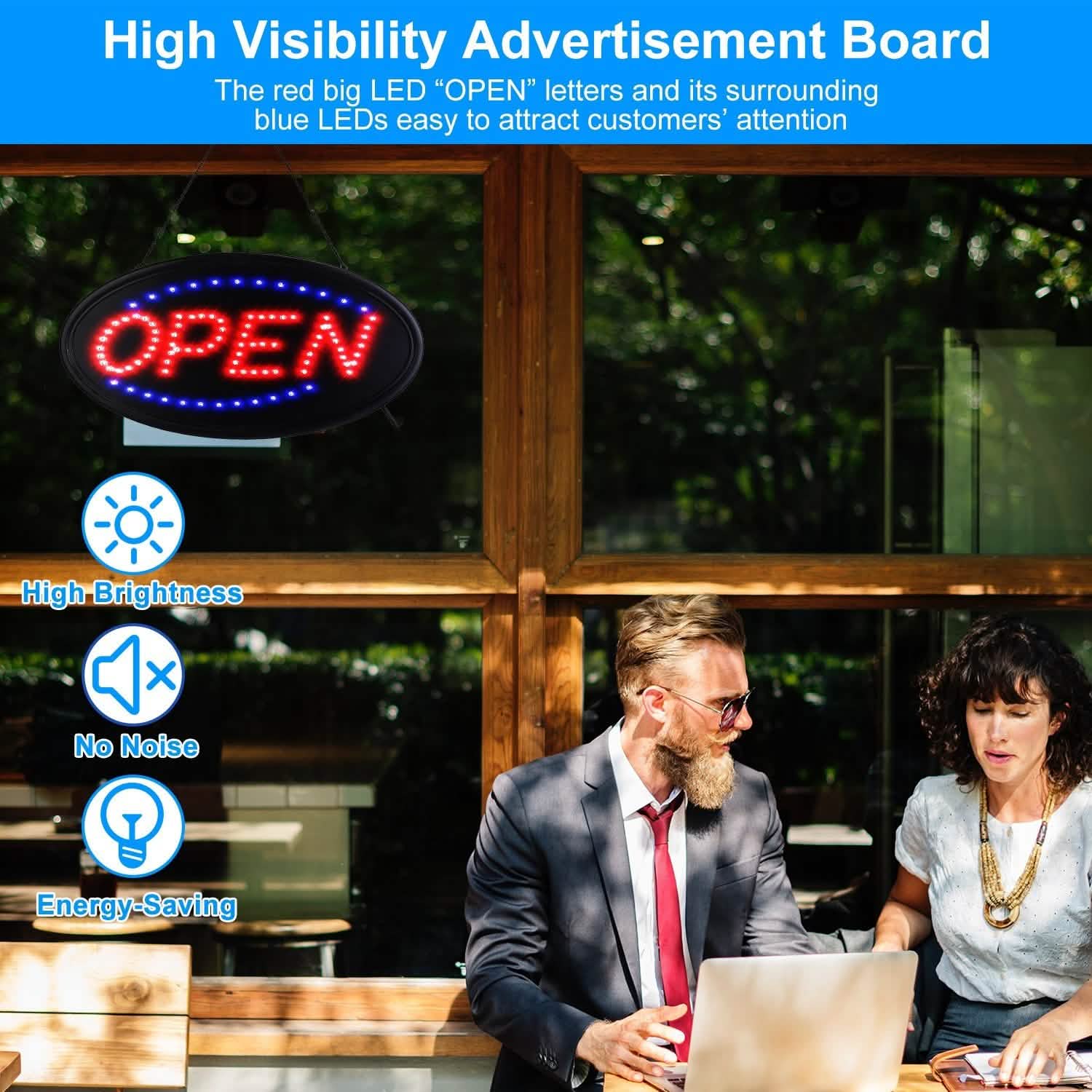 Business Neon Open Sign Advertisement Board with Steady Flashing Modes DailySale