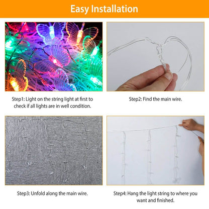 Butterfly Curtain String Lights USB Powered with 8 Modes 96 LED Remote Control DailySale
