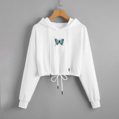 Butterfly Print Drawstring Hem Hoodie DailySale