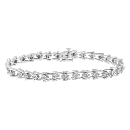 .925 Sterling Silver 1/4 cttw Miracle Set Diamond Sleek and Open "V"Bracelet (I-J Color, I3 Clarity) -7.5" Bids.com