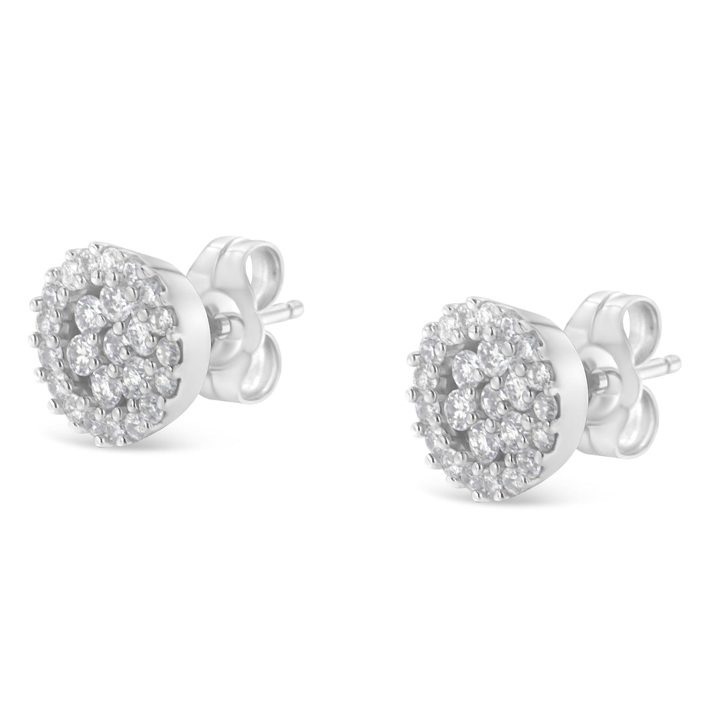 14K White Gold 1/2 Cttw Brilliant-Cut Diamond Halo-Style Cluster Round Button Stud Earrings (H-I Color, I1-I2 Clarity) Bids.com