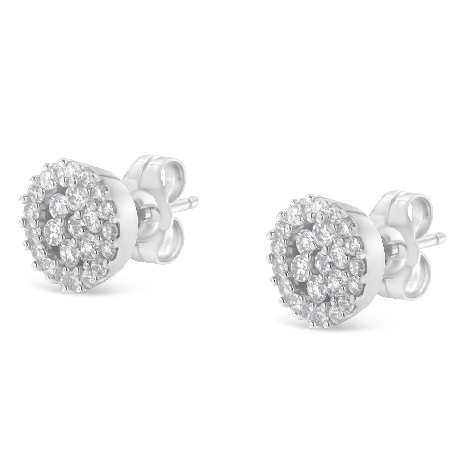 14K White Gold 1/2 Cttw Brilliant-Cut Diamond Halo-Style Cluster Round Button Stud Earrings (H-I Color, I1-I2 Clarity) Bids.com