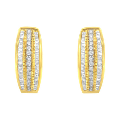10K Yellow Gold 3/4 Cttw Pave and Channel Set Diamond Triple Row Modern Hoop Earrings (I-J Color, I2-I3 Clarity) Bids.com