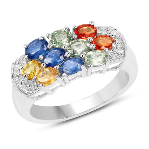 2.05 Carat Genuine Multi Sapphire .925 Sterling Silver Ring Bids.com