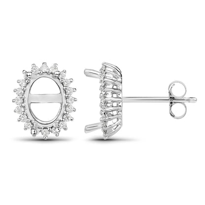 0.26 Carat Genuine White Diamond 14K White Gold Semi Mount Earrings - holds 8x6mm Oval Gemstones Bids.com
