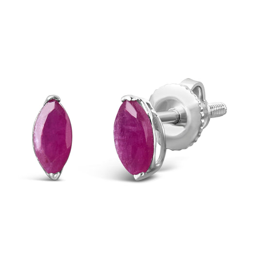 .925 Sterling Silver 1/2 Cttw Created Pink Ruby Gemstone Solitaire Stud Earrings Bids.com