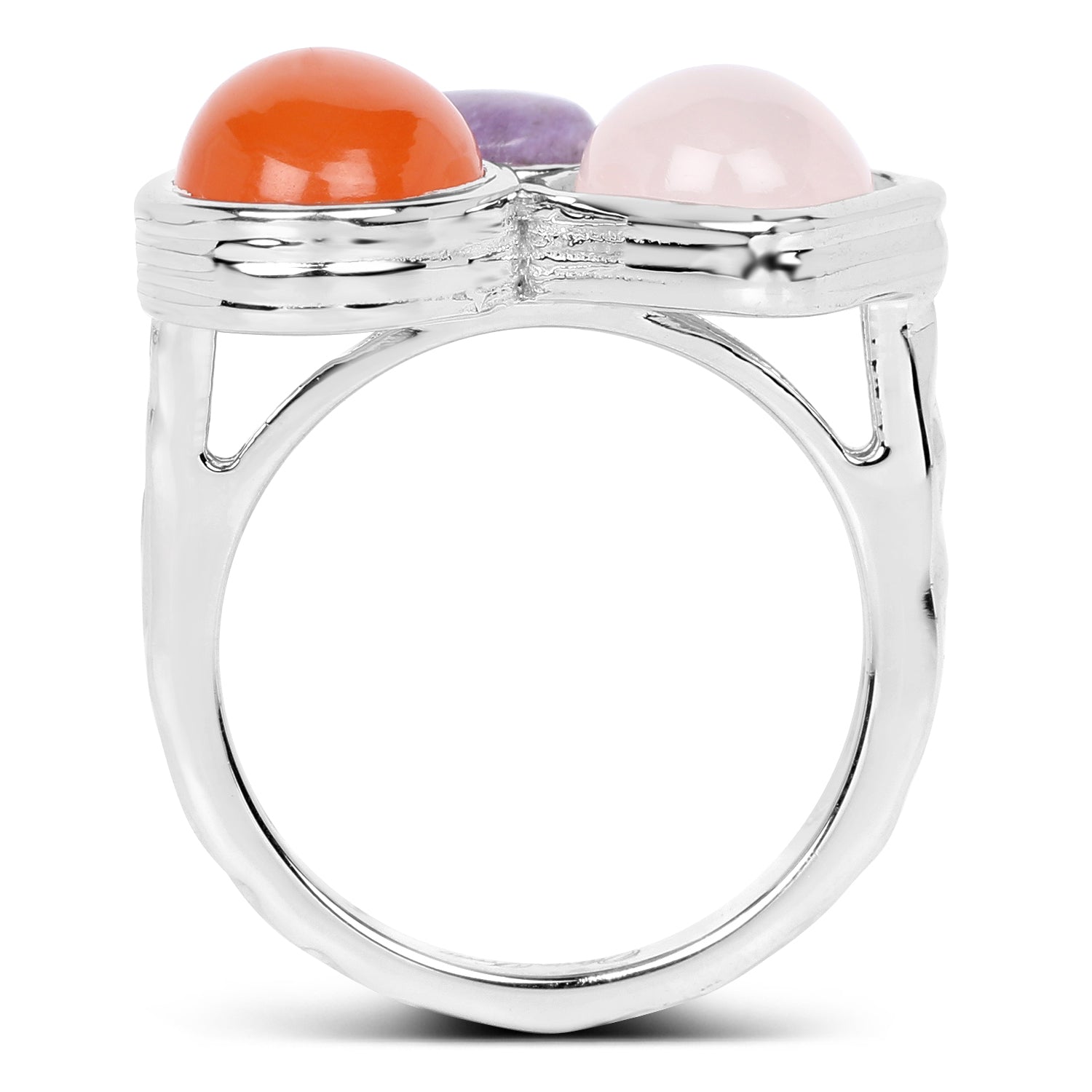5.21 Carat Genuine Rose Quartz, Carnelian And Charolite .925 Sterling Silver Ring Bids.com