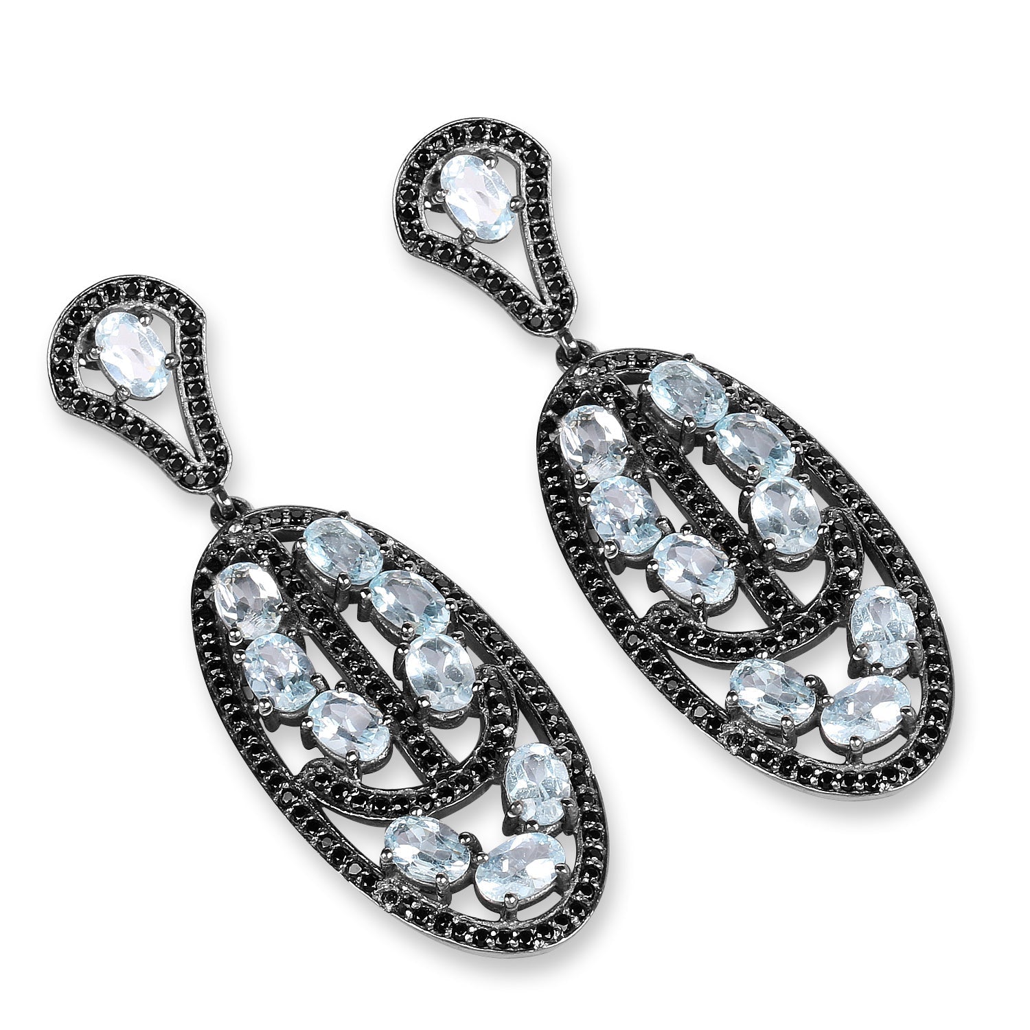 13.80 Carat Genuine Blue Topaz and Black Spinel .925 Sterling Silver Earrings Bids.com