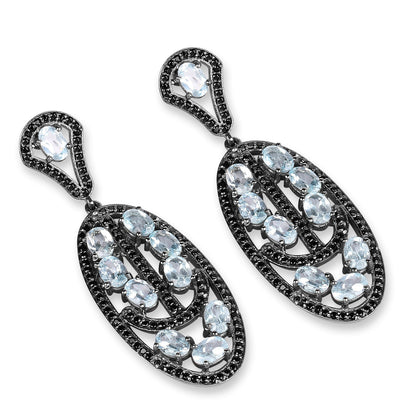13.80 Carat Genuine Blue Topaz and Black Spinel .925 Sterling Silver Earrings Bids.com