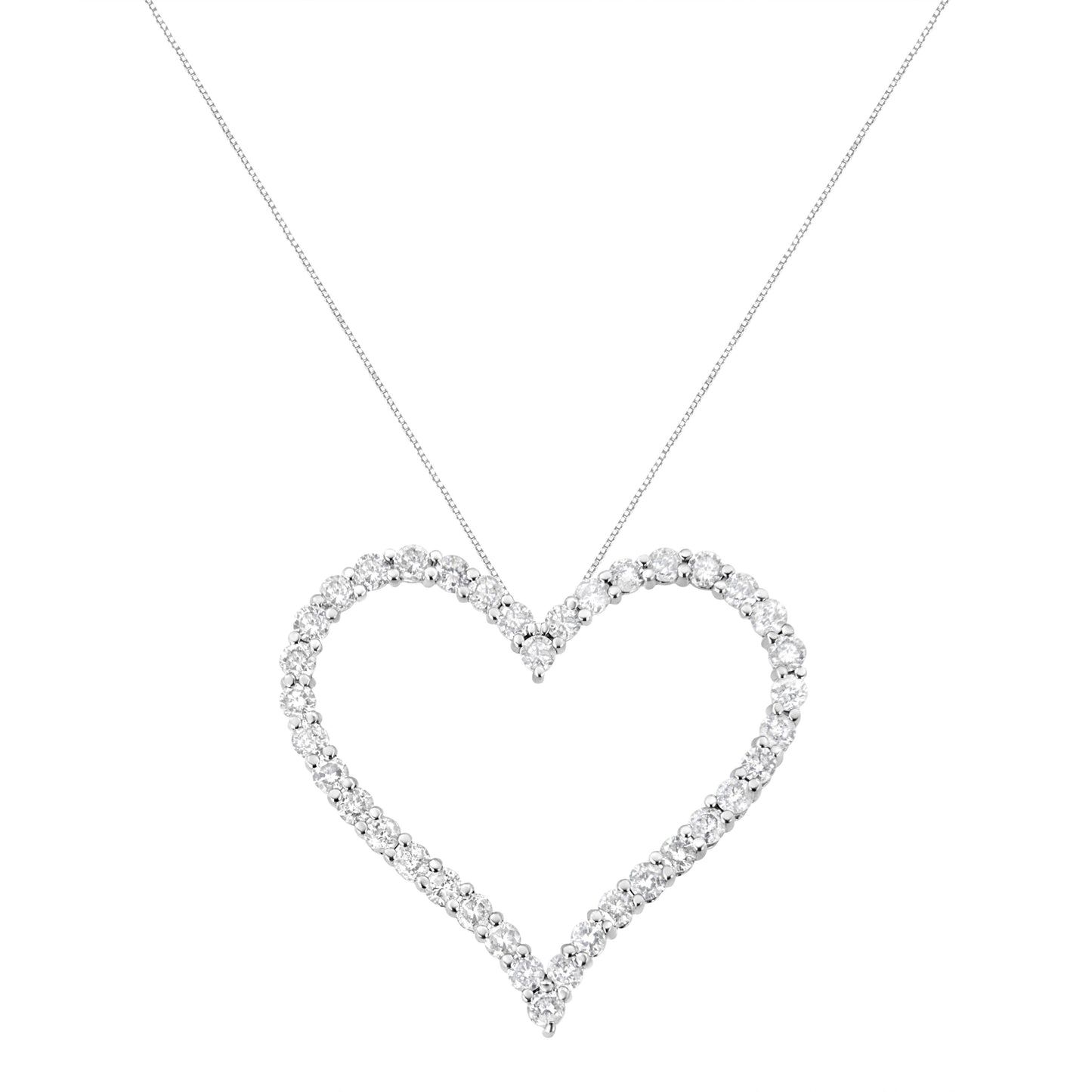 .925 Sterling Silver 3.0 cttw Round-Cut Diamond Open Heart Pendant Necklace (I-J Color, I2-I3 Clarity) - 18" Bids.com