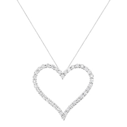 .925 Sterling Silver 3.0 cttw Round-Cut Diamond Open Heart Pendant Necklace (I-J Color, I2-I3 Clarity) - 18" Bids.com