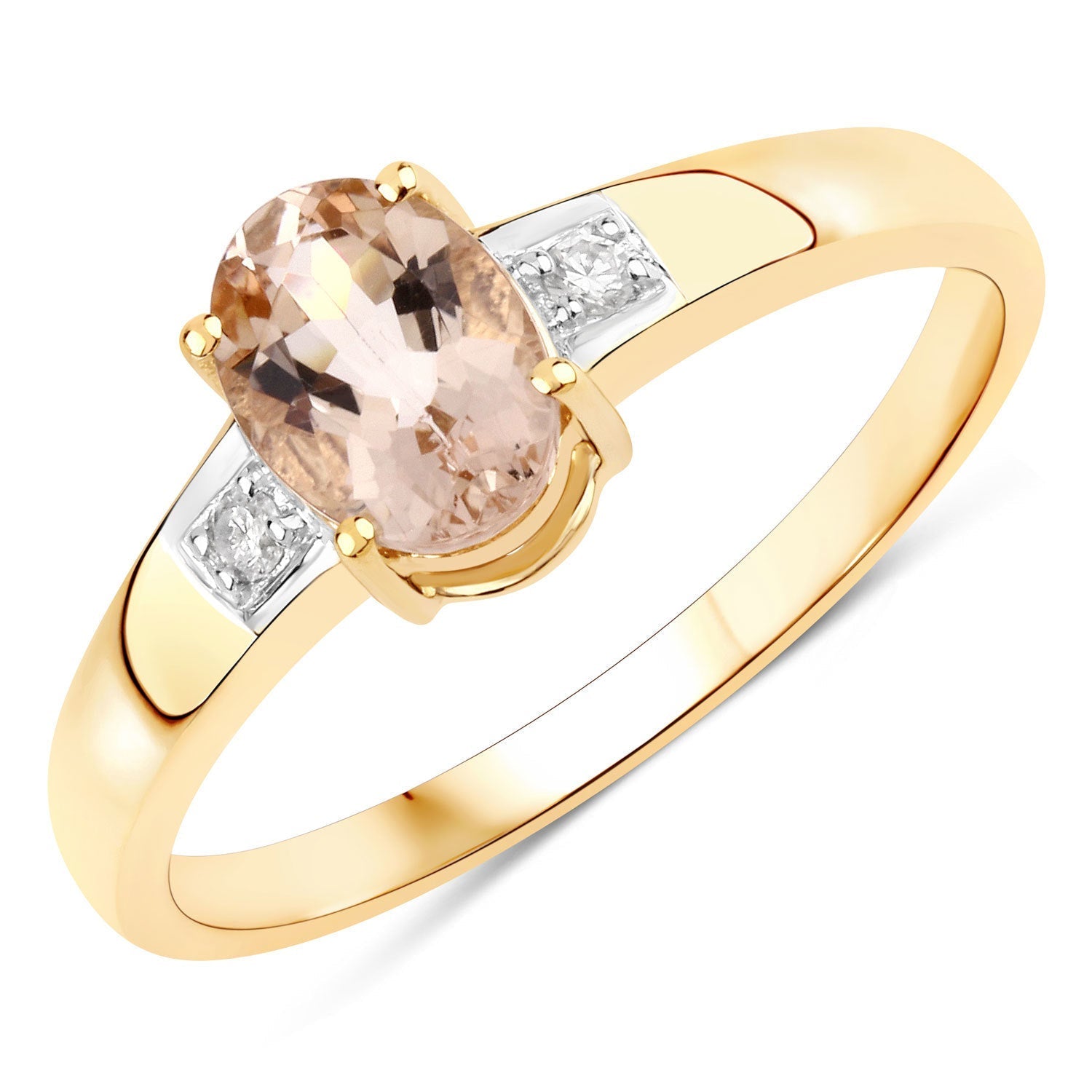 0.73 Carat Genuine Morganite and White Diamond 14K Yellow Gold Ring Bids.com