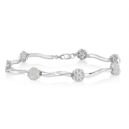 .925 Sterling Silver 1.0 Cttw Diamond Cluster Miracle-Set Station & Twisted Bar 7" Tennis Bracelet (H-I Color, I1-I2 Clarity) Bids.com