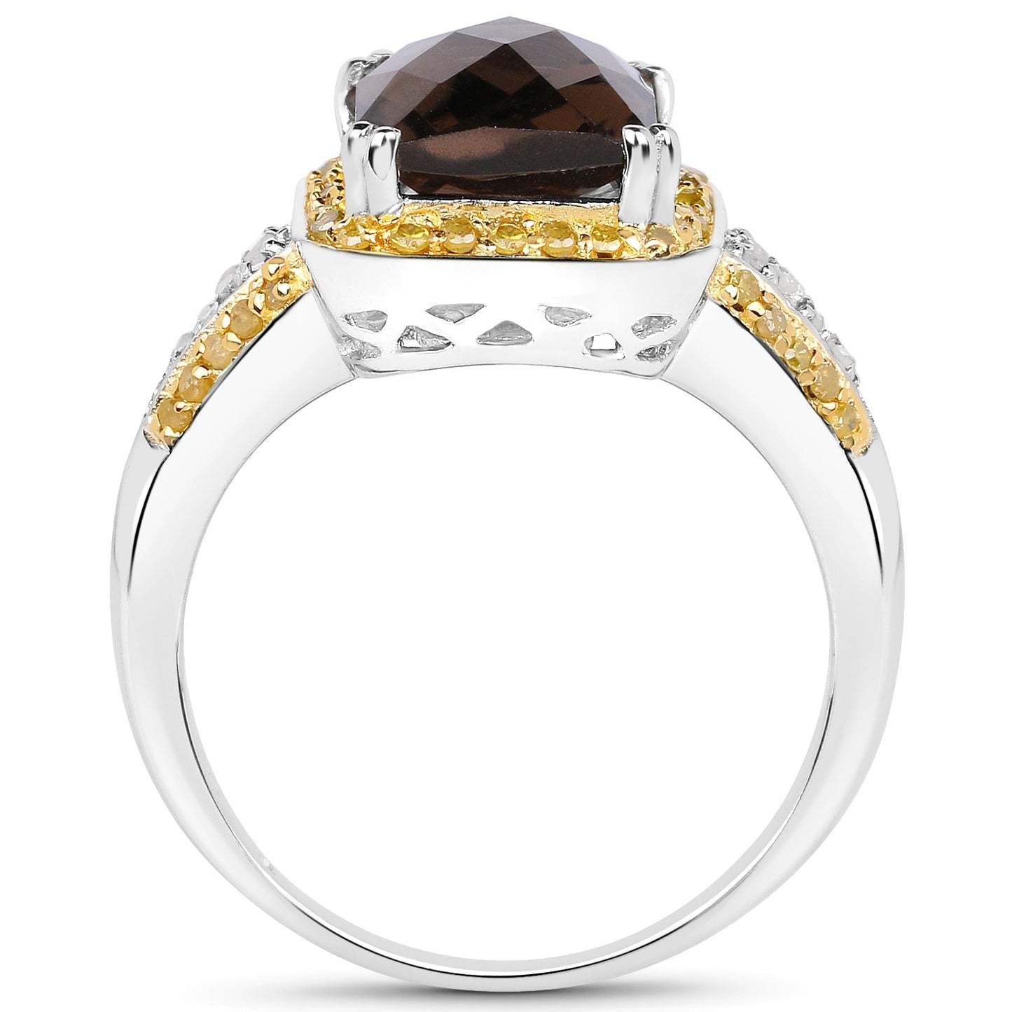 3.48 Carat Genuine Smoky Quartz, Yellow Diamond and White Diamond .925 Sterling Silver Ring Bids.com