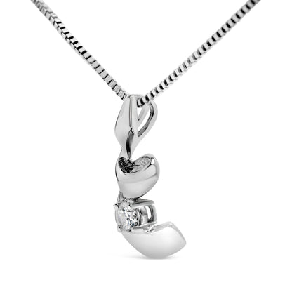 10K White Gold 1/10 Cttw Diamond Solitaire Spiral 18" Pendant Necklace (I-J Color, I2-I3 Clarity) Bids.com