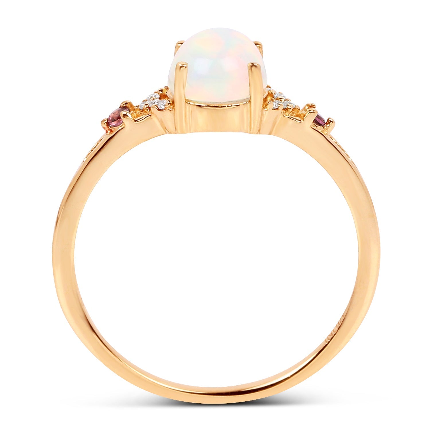 0.57 Carat Genuine Opal Ethiopian, Pink Tourmaline & White Diamond 14K Yellow Gold Ring Bids.com