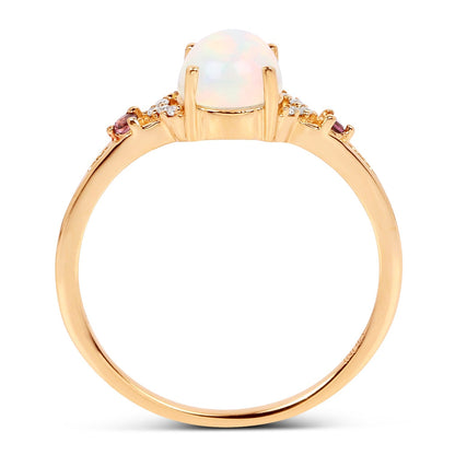 0.57 Carat Genuine Opal Ethiopian, Pink Tourmaline & White Diamond 14K Yellow Gold Ring Bids.com