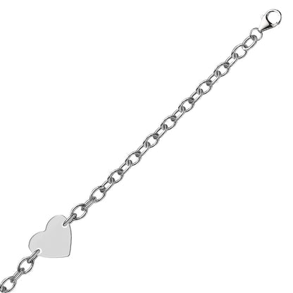 Sterling Silver Rhodium Plated Chain Bracelet with a Flat Heart Station Bids.com