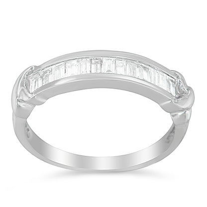 .925 Sterling Silver 1/2 Cttw Baguette Cut Diamond Channel Set X-Station Wedding Ring (H-I Color, I1-I2 Clarity) - Size 6-1/2 Bids.com