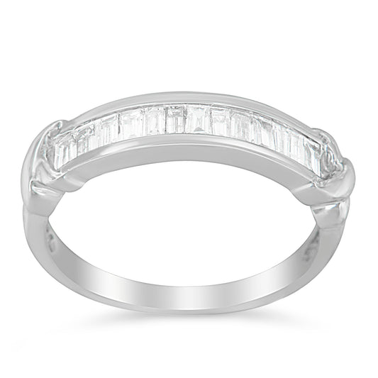 .925 Sterling Silver 1/2 Cttw Baguette Cut Diamond Channel Set X-Station Wedding Ring (H-I Color, I1-I2 Clarity) - Size 6-1/2 Bids.com