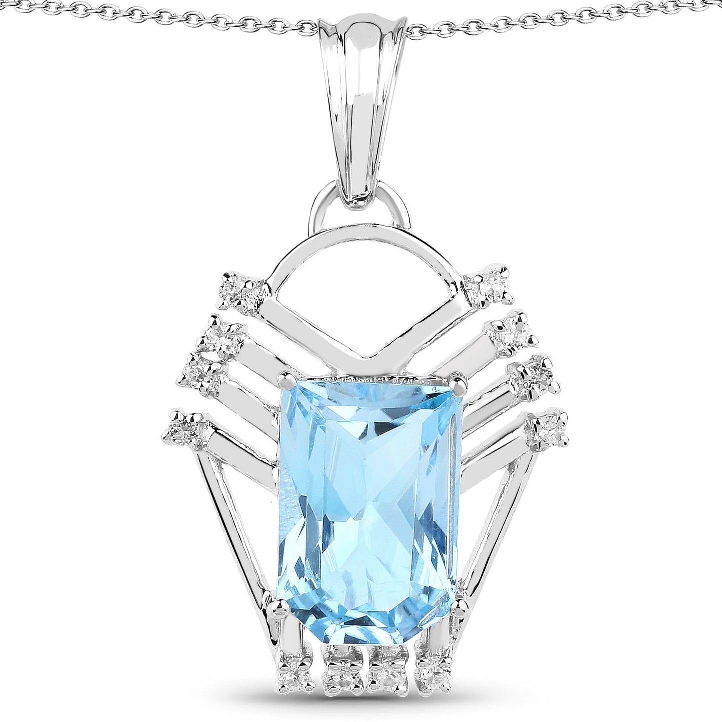5.76 Carat Genuine Swiss Blue Topaz & White Topaz .925 Sterling Silver Pendant Bids.com