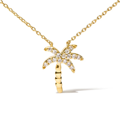 10K Yellow Gold 1/10 Cttw Round Diamond Palm Tree 18" Inch Pendant Necklace (H-I Color, I1-I2 Clarity) Bids.com