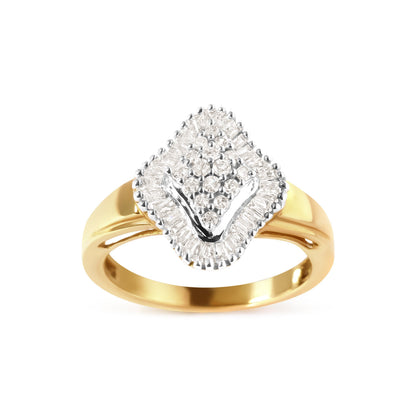 10K Yellow Gold 1/2 Cttw Round And Baguette-cut Diamond Rhombus Head and Halo Ring (I-J Color, I1-I2 Clarity) - Ring Size 7 Bids.com