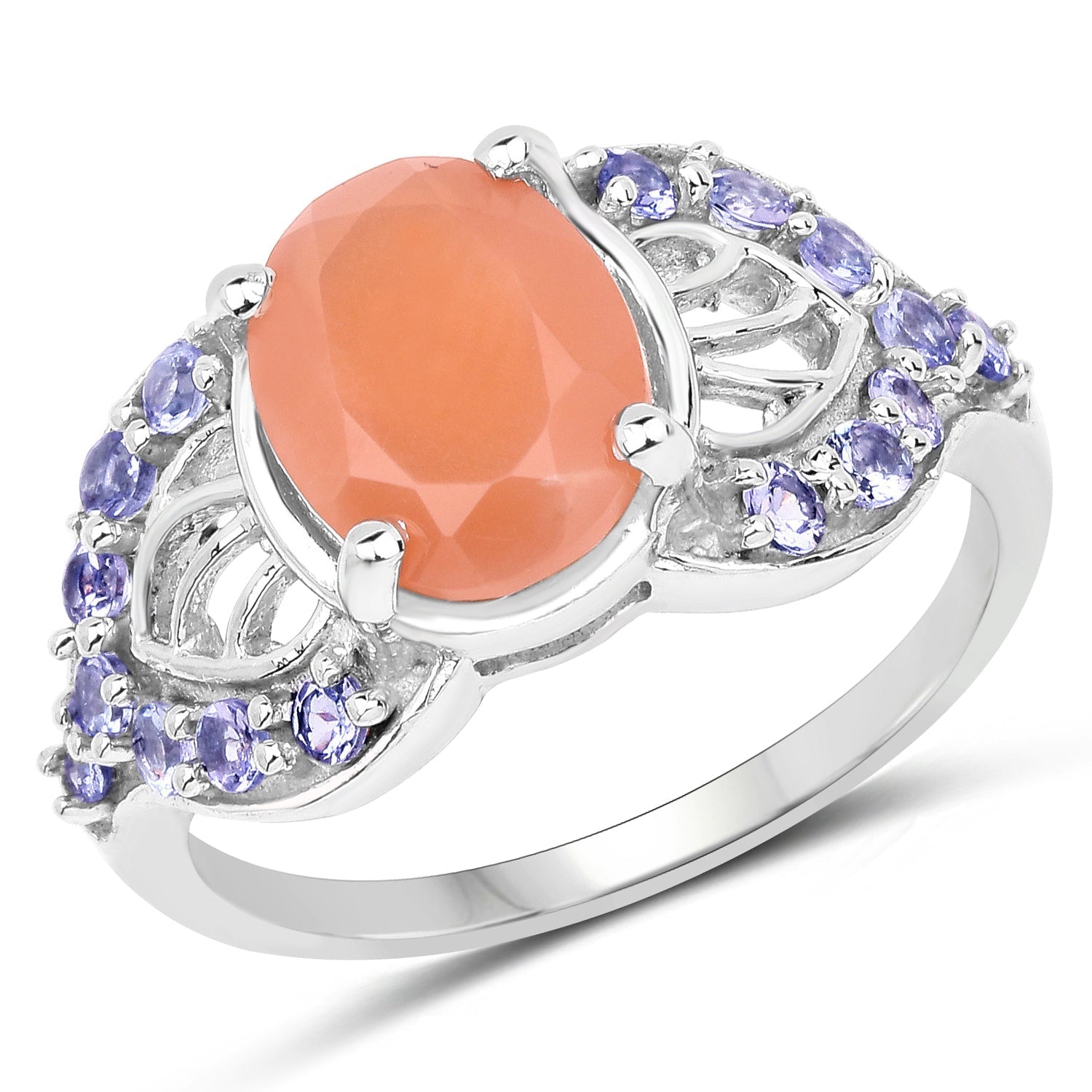 3.06 Carat Genuine Peach Moonstone and Tanzanite .925 Sterling Silver Ring Bids.com