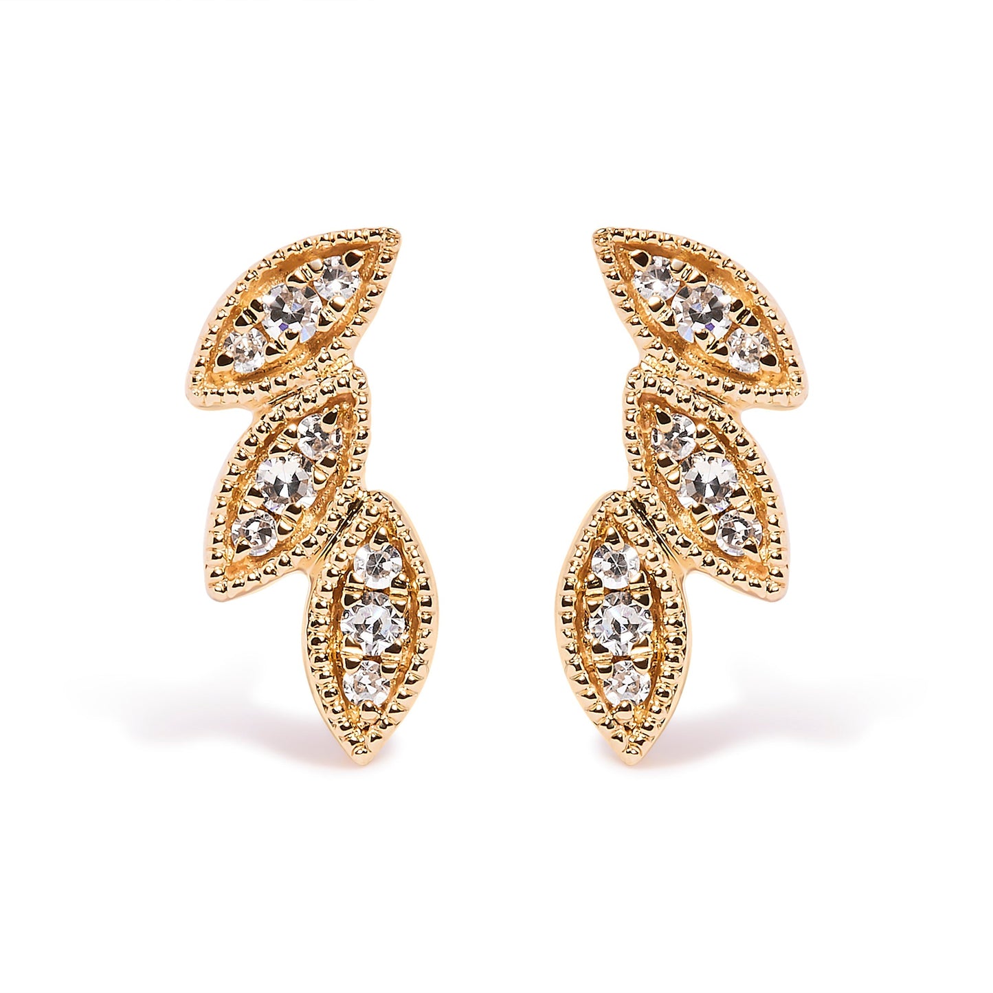10K Yellow Gold 1/10 Cttw Diamond Triple Leaf Stud Earring (H-I Color, I1-I2 Clarity) Bids.com