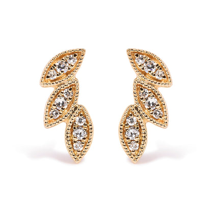 10K Yellow Gold 1/10 Cttw Diamond Triple Leaf Stud Earring (H-I Color, I1-I2 Clarity) Bids.com