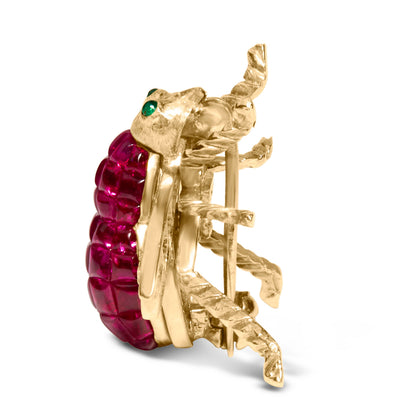 18K Yellow Gold 3/8 Cttw Diamond and 6 3/4 Cttw Red Ruby Bumblebee Brooch Pin (F-G Color, VS2-SI1 Clarity) Bids.com