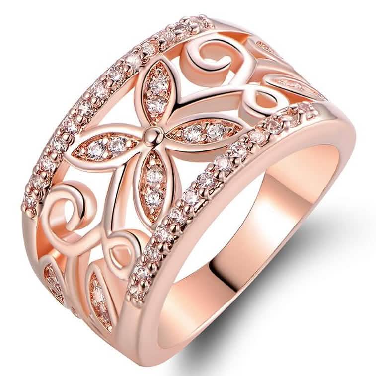 18K Rose Gold Plated Flower Filigree Ring made with Swarovski Elements DailySale